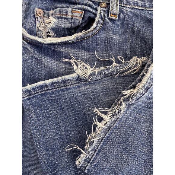 7 For All Mankind Women's Bootcut Jeans Cotton Stretch Mid Rise Distress Raw Hem - Picture 4 of 7